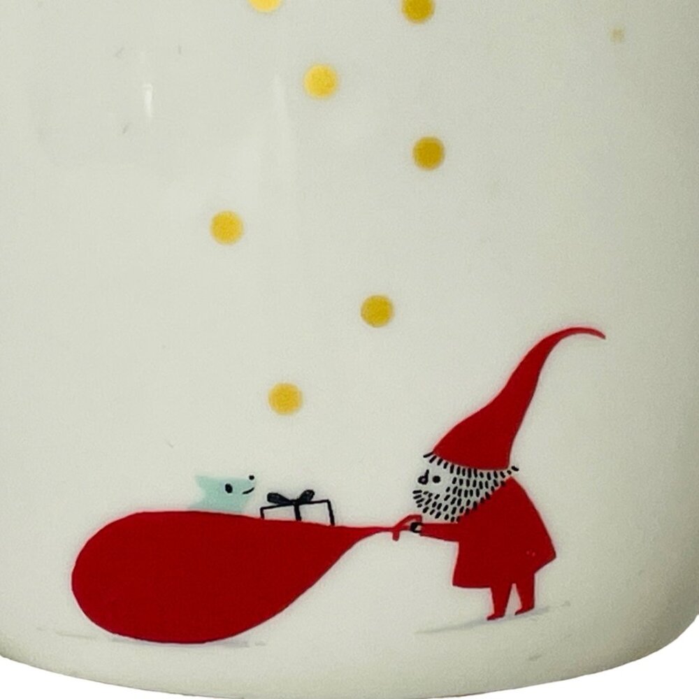Starbucks Holiday Mug With Gnome & Gift Design 10 Oz Ceramic White Gold Accents - Picture 2 of 6